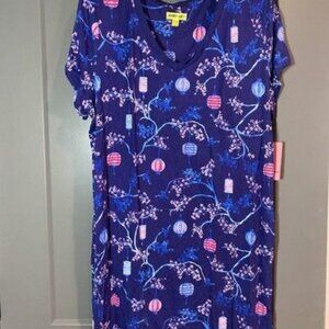 Shady Lady Women's Small Blue Night Gown Lanterns Graphic Jersey Night Shirt L